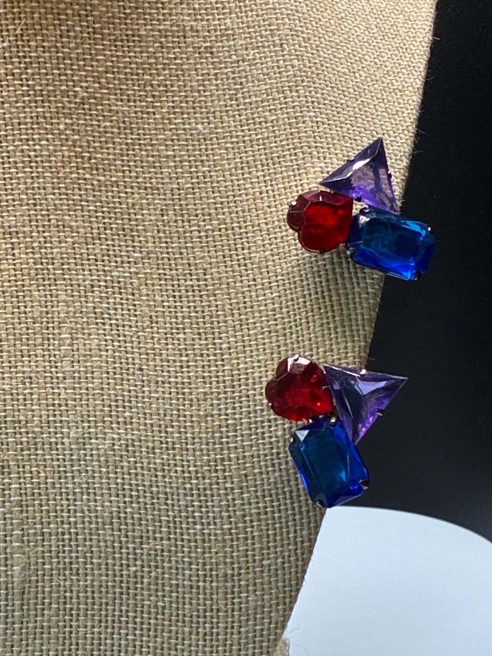Vintage 1980’s Geometric Red, Blue and Purple Gem Cluster Clip-on earrings